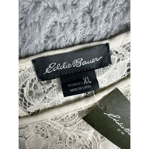 Eddie Bauer Women's Fairy Whimsy Feminine Sheer Lace Cap Sleeve Top XL Cream - Picture 6 of 13